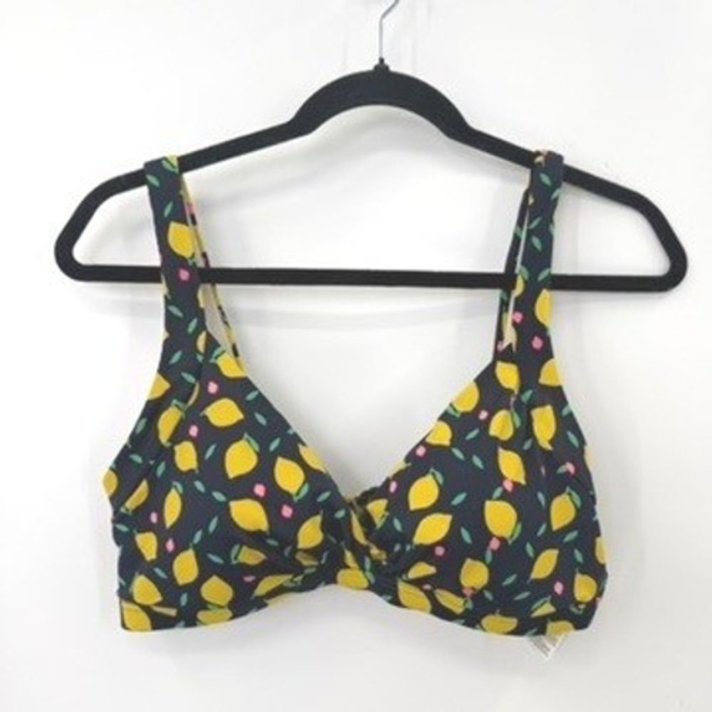 Boden Bikini Top Women US 10 Lemon Print Navy Vacation Beachwear Coastal‎ Resort